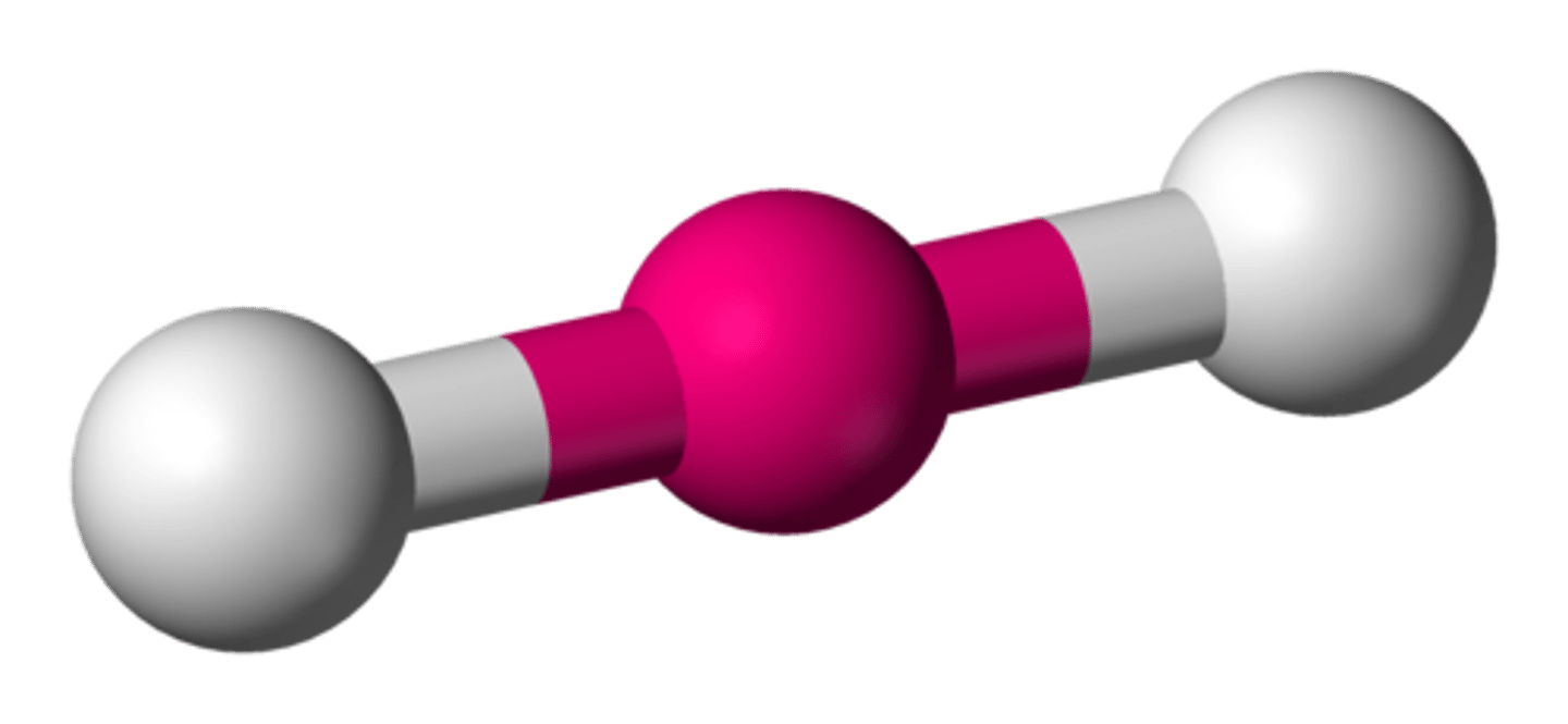 <p>2 electron domains<br>2 bonding domains<br>0 lone pairs<br>180 degree angles</p>