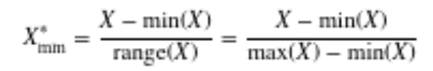 <p>Looks at how much greater the field value is than the min and scaling this difference by the range. Values will range 0-1.</p>