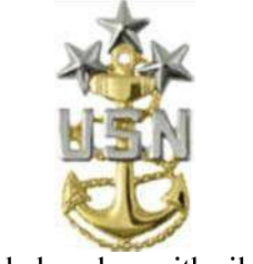 <p>Gold fouled anchor with silver USN centered across the anchor below three silver stars (E10)</p>