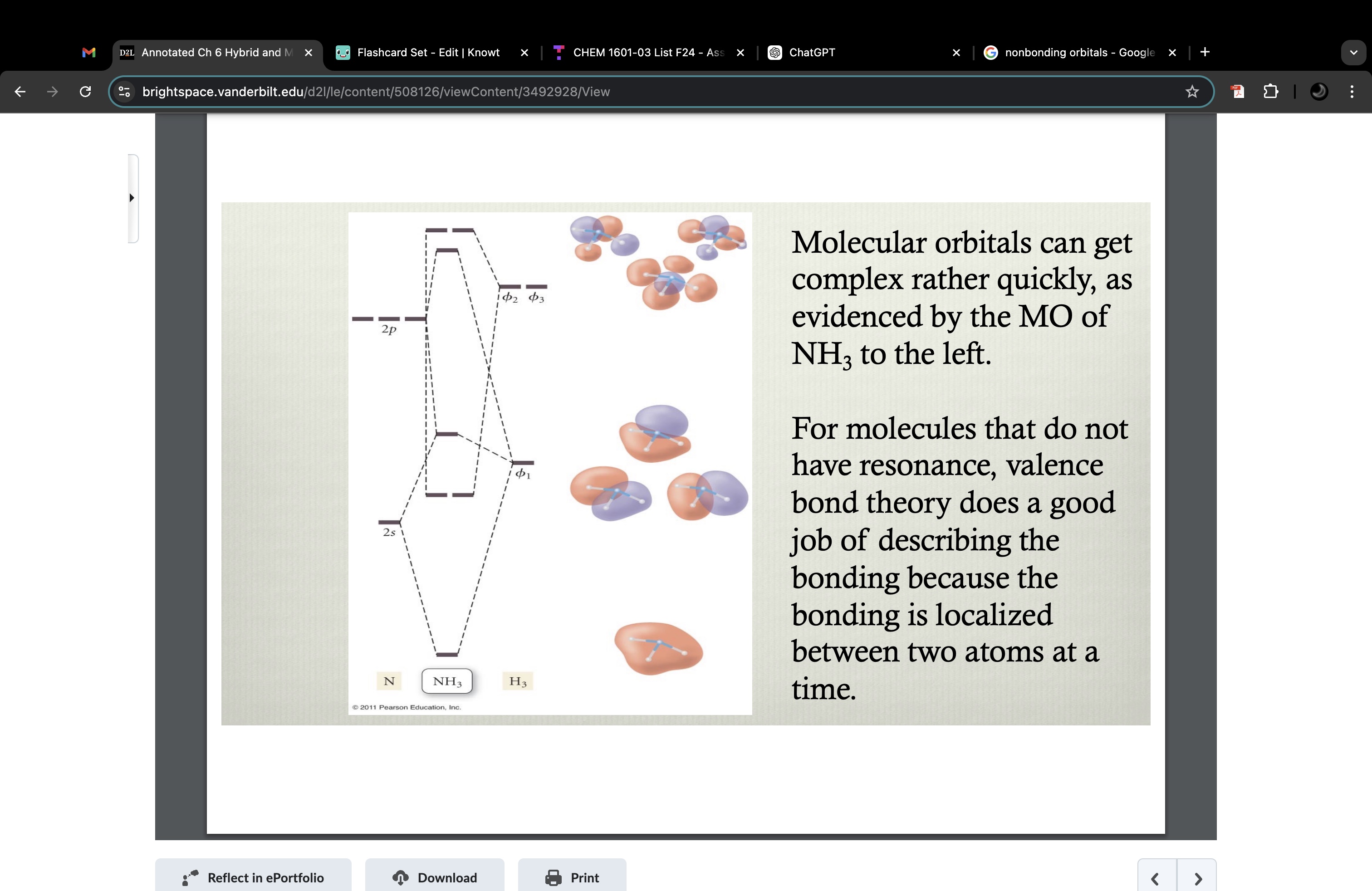 <p>…valence bond theory does a good job of describing the bonding because the bonding is localized between two atoms at a time</p><ul><li><p>on the other hand, for a resonance structure of something like benzene, the valence bond theory does not adequately explain the bonding</p></li></ul><p></p>