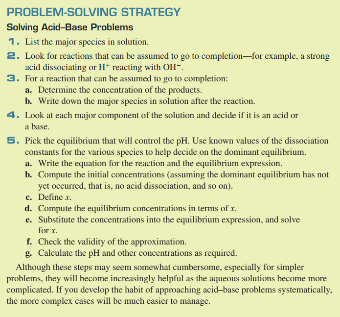 PROBLEM SOLVING STRATEGY (Solving Acid-Base and Equilibrium Problems)