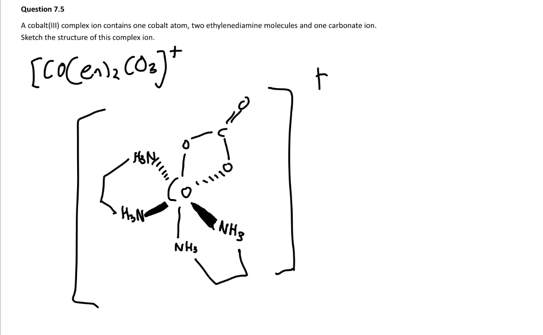 <p>[CO(en)<sub>2</sub>(CO<sub>3</sub>)<sup>2+</sup>]+</p>