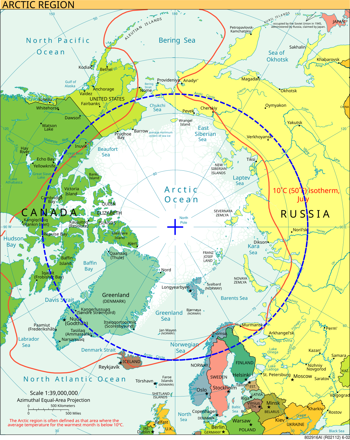 <p>a polar circle around the north pole</p>