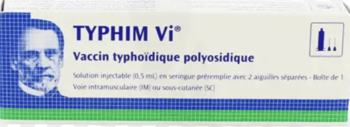 <p>OUI : Typhim </p><p>Vaccin polysaccharidique inactivé</p><p>Recommandé chez les voyageurs en zone d'endémie</p><p>x1 injection IM </p><p>Protection pour environs 3 ans </p>