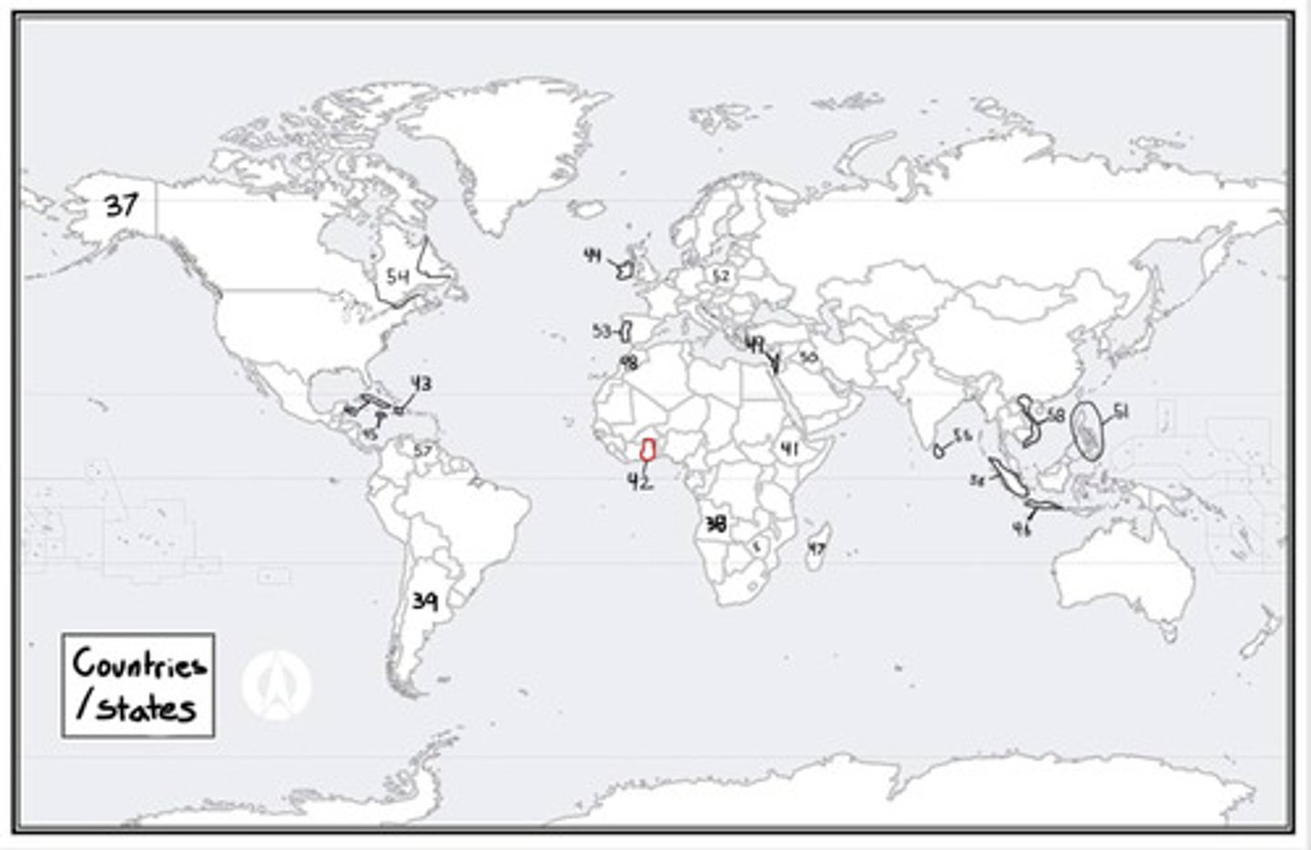 <p>What is #42? (countries/states)</p>