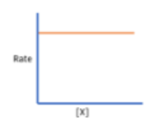 <ul><li><p>Rate does not change despite change in concentration</p></li><li><p>E.g. if concentration was doubled (X 2) → rate increases by 2<sup>0 </sup> (Which is x 1 so no change)</p></li></ul><p></p>