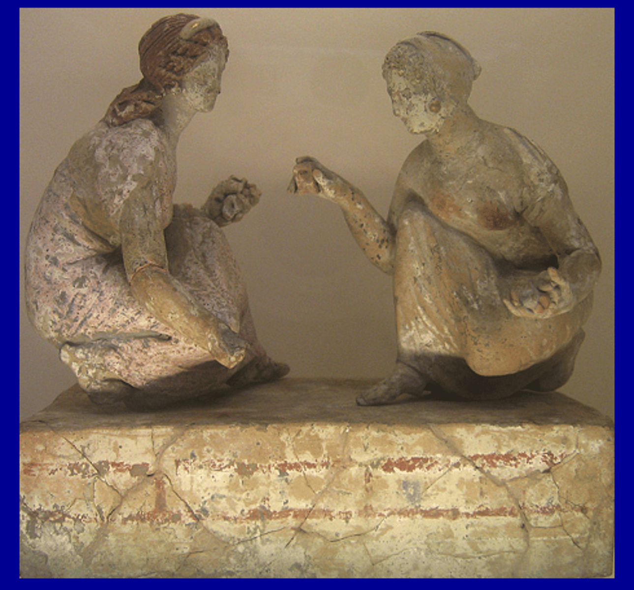 <p>two girls playing knucklebones. From Capua. London, British Museum.340-300 BCE.</p>