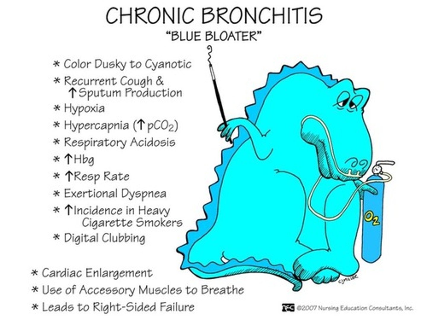 <p>-inflammation of the bronchi, a productive cough, and excessive mucous production</p><p>-airway obstruction from excessive mucous and inflammation!</p><p>-not caused by an infection but by the nature of what is happening in their airways these patients will develop many infections</p><p>*think blue boater!</p>
