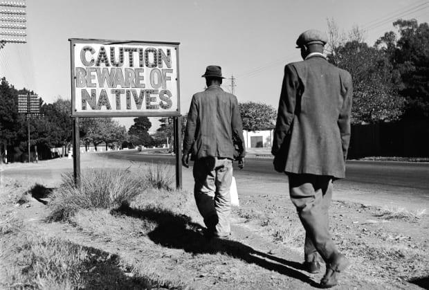 <p>Racial segregation; a policy of segregation and political, social, and economic discrimination against the nonwhite majority in the Republic of South Africa.</p>