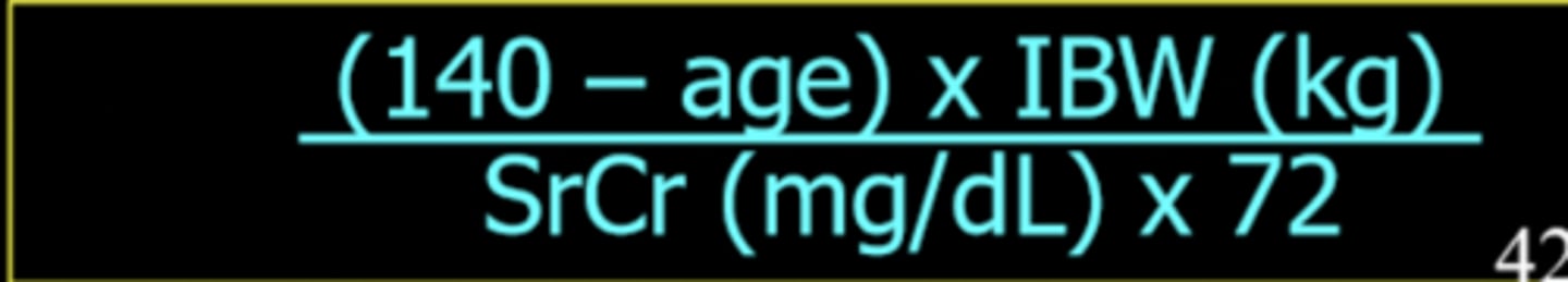 <p>Estimates the QCr using the serum creatinine (SR), age, and ideal body weight (IBW)</p><p>QCr = (140-age) IBW / SrCr72</p><p>SrCr is in mg/dL and IBW is in kg</p>