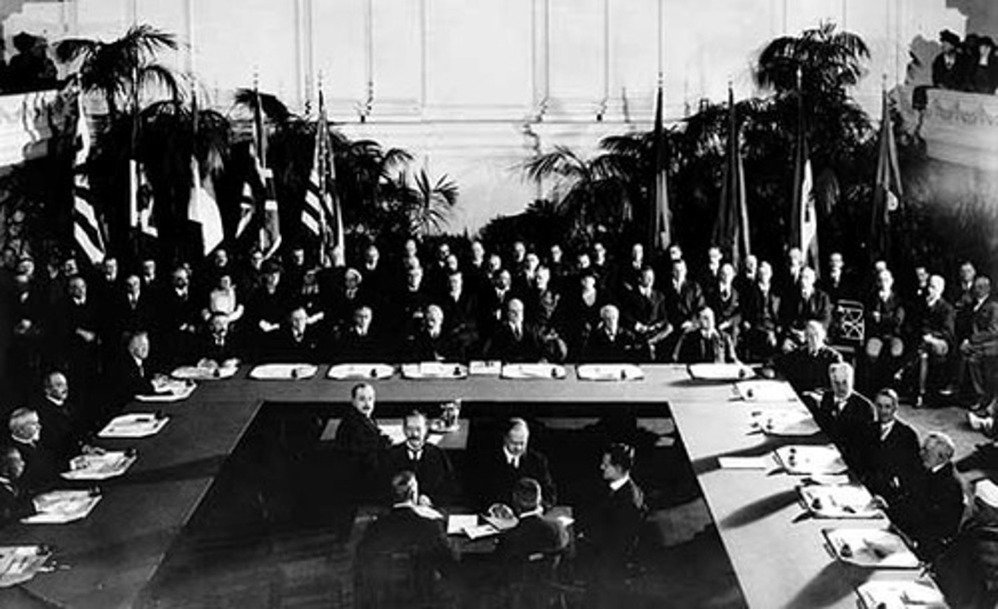 <p>Direct negotiations with several major powers to promote world peace. Held instead of joining the League of Nations. U.S. proposed partial disarmament (reducing the number of weapons).</p>