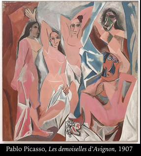 <p>Integration of sculptures from the African continent, most prominently by Pablo Picasso, at the Musee du Trocadero in Paris</p><ul><li><p>appropriating these objects to creat art</p></li><li><p>Another example of what is stylistically modern and what is more traditional</p></li></ul><p></p>