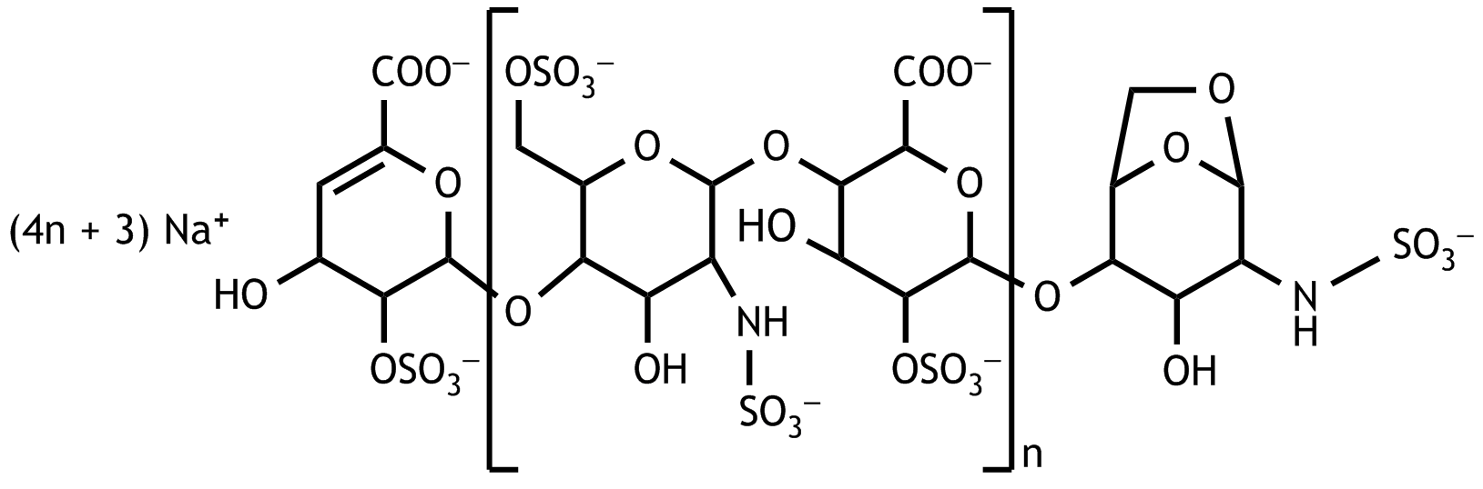 <p>14. Low-molecular-weight heparins are used for thrombosis prophylaxis. For simplification, it is assumed that the following oligomers are present uniformly as the sodium salt: furthermore, let n in the above formula be equal to 2 (n = 2). An amount of this sodium salt of the oligomer is dissolved in (pure) water so that the solution is isoosmolar to blood plasma.</p><p>Approximately what is the molar concentration of the sodium salt of the oligomer in this solution?</p><p>A. 25 mmol/L</p><p>B. 50 mmol/L</p><p>C. 100 mmol/L</p><p>D. 200 mmol/L</p><p>E. 600 mmol/L</p>