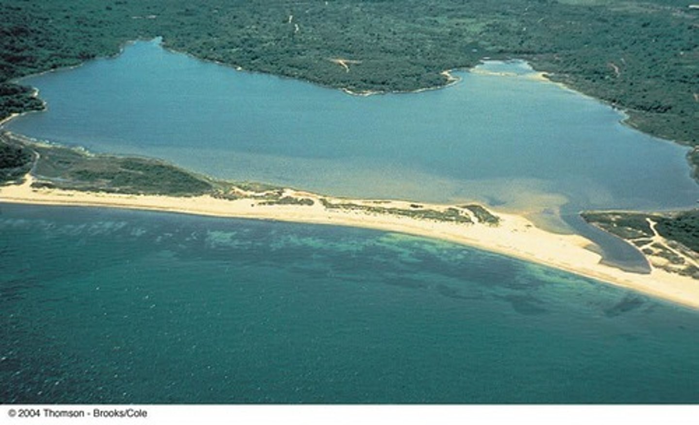 <p>a sandbar that completely crosses a bay, sealing it off from the open ocean</p>