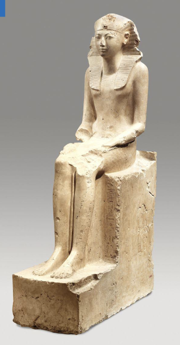 <ul><li><p>New Kingdom Egypt</p></li><li><p>Nemes crown is lost</p></li><li><p>no wearing false beard like other pharaohs</p></li><li><p>late enough in her rein to present herself as female ruler&nbsp;</p></li><li><p>Female pharoh</p></li><li><p>later defaced (iconoclasm)</p></li><li><p>after Hatshepsuts death, successor Thutmose III ordered chiseling out her images and names</p><ul><li><p>removed female gender markers</p></li></ul></li></ul><p></p>