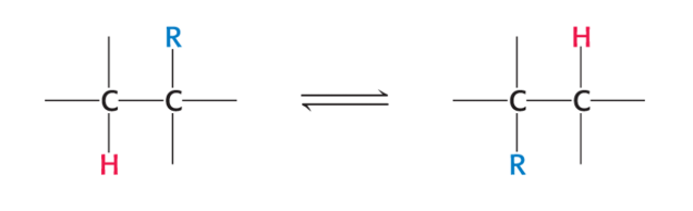 <p>a rearrangement reaction</p><ul><li><p>group on one carbon is exchanged with a proton on an adjacent carbon</p></li><li><p>R group can be amino group, OH group or substituted carbon</p></li></ul><p></p>