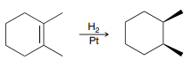 <p>An addition reaction in which H2 (H and H) is added across an alkene.</p><p>Product: Syn addition</p>