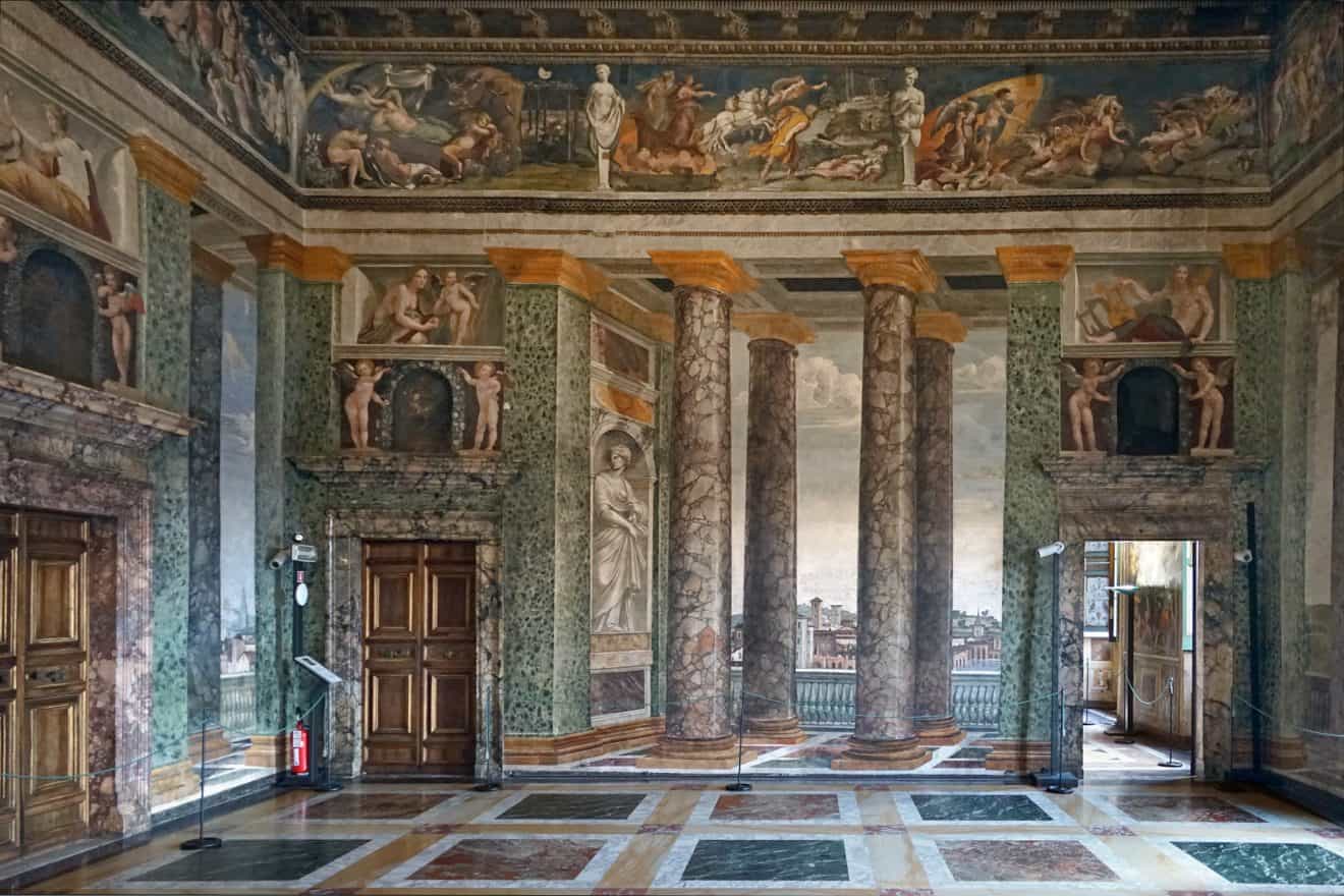 <p>Architectual designs that do not exist in reality. Give an <em>illusion </em>of 3D space</p><p>Ex. A fresco of columns or rounded arches on a flat wall that give the illusion that they are actually part of the physical structure. &nbsp;</p>