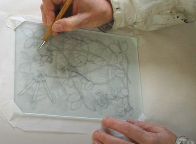 <p>What technique involves painting on the reverse side of glass, then applying gold and silver as backing?</p>