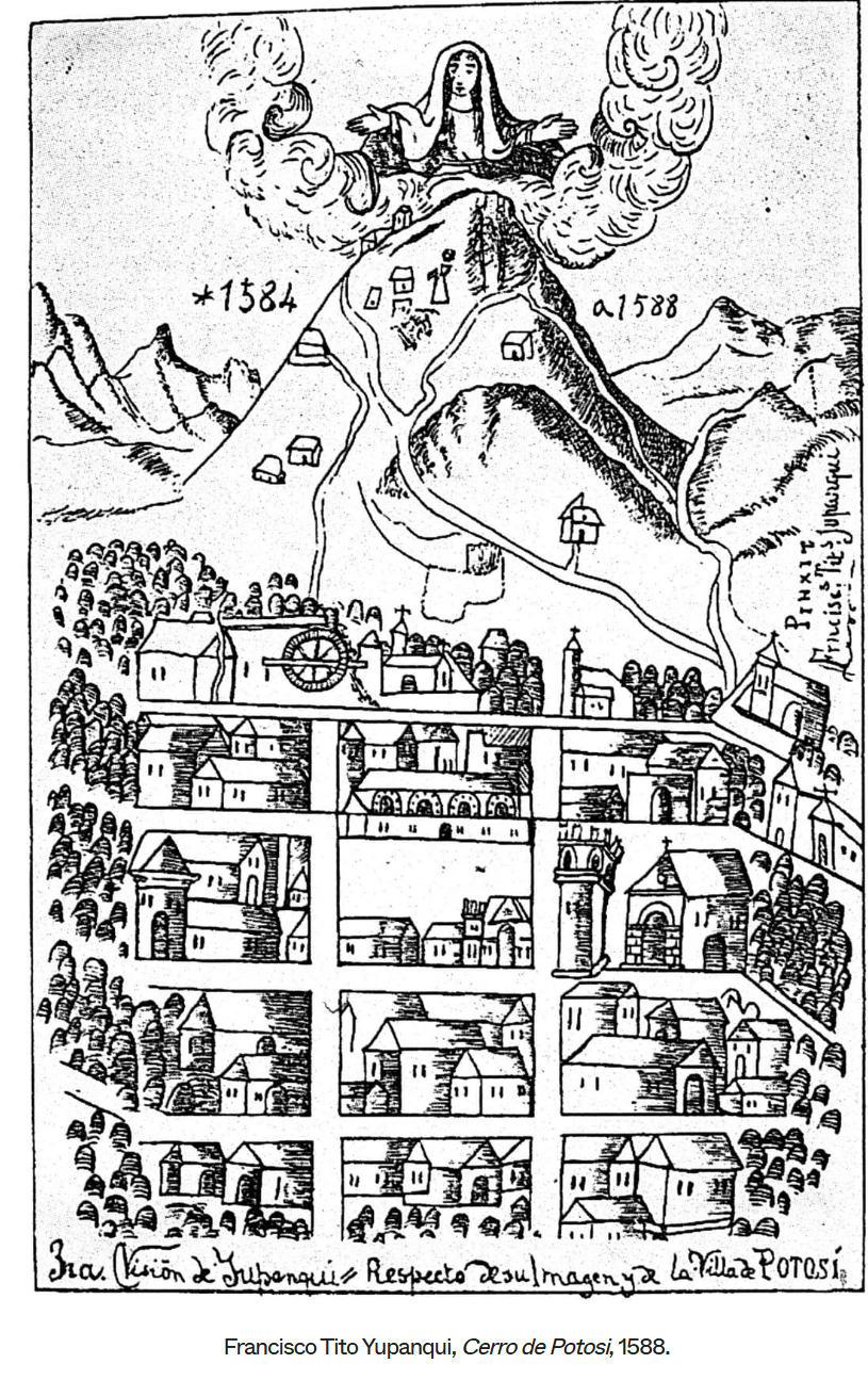 <p><em>Cerro de Potosi</em> Map by Francisco Tito Yupanqui (1588)</p>