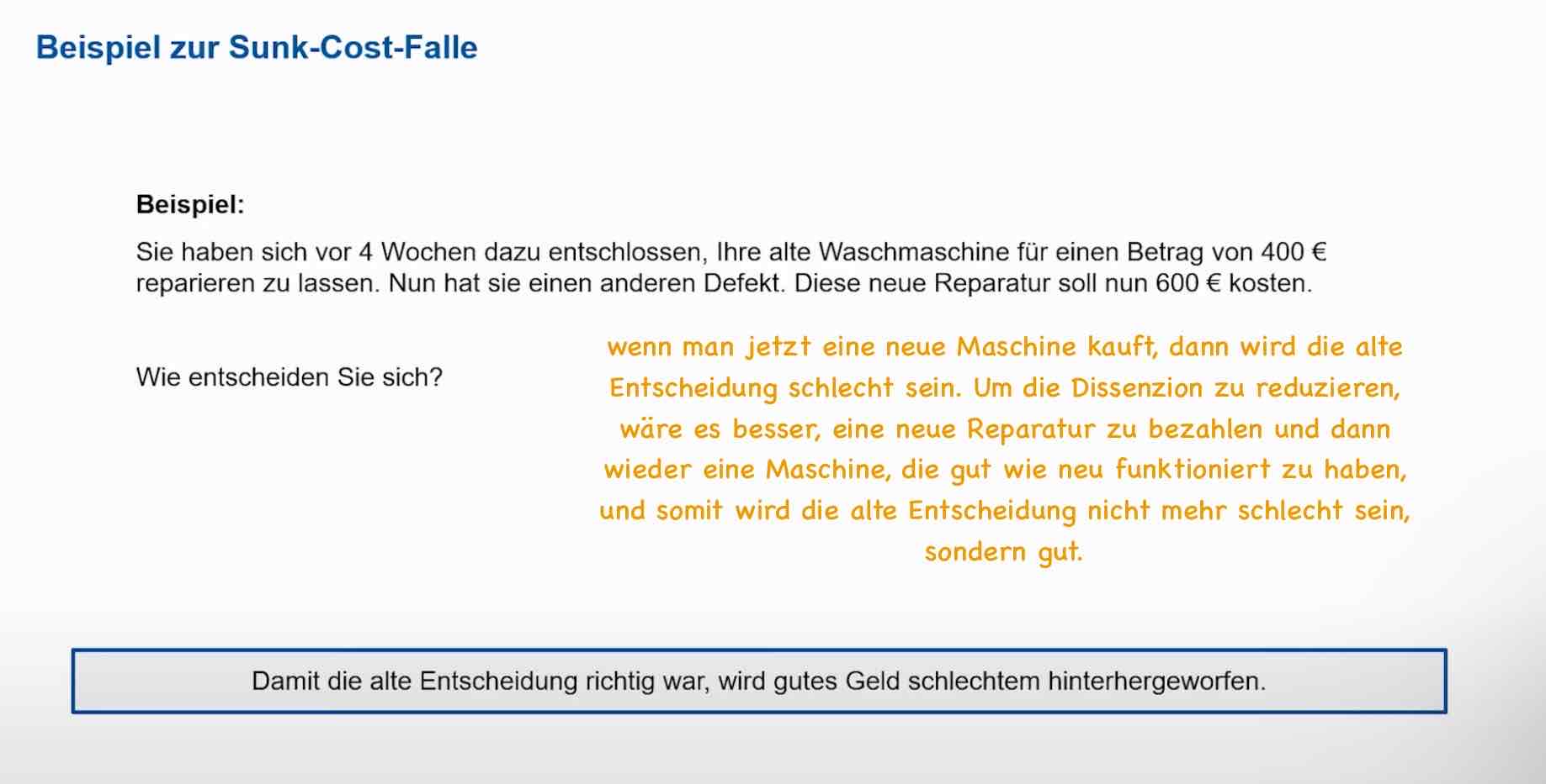<p><span style="color: rgb(191, 191, 191)">Das Phänomen bezeichnet das unbeirrbare Festhalten an einmal begonnenen Projekten, Geschäften usw., in die man viel Zeit, Arbeit und Geld gesteckt hat und im schlimmsten Fall noch die Steigerung des Einsatzes von Arbeit und Geld, um die Sache noch zu retten</span></p>