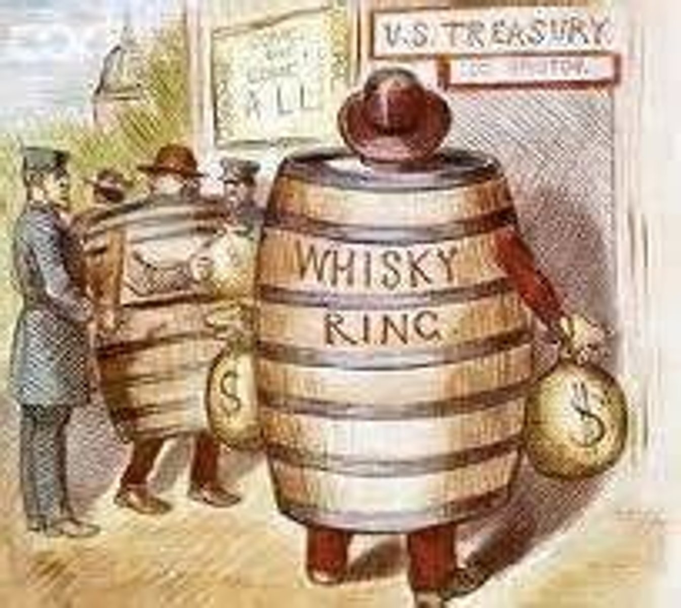 <p>During the Grant administration, a group of officials were importing whiskey and using their offices to avoid paying the taxes on it, cheating the treasury out of millions of dollars.</p>