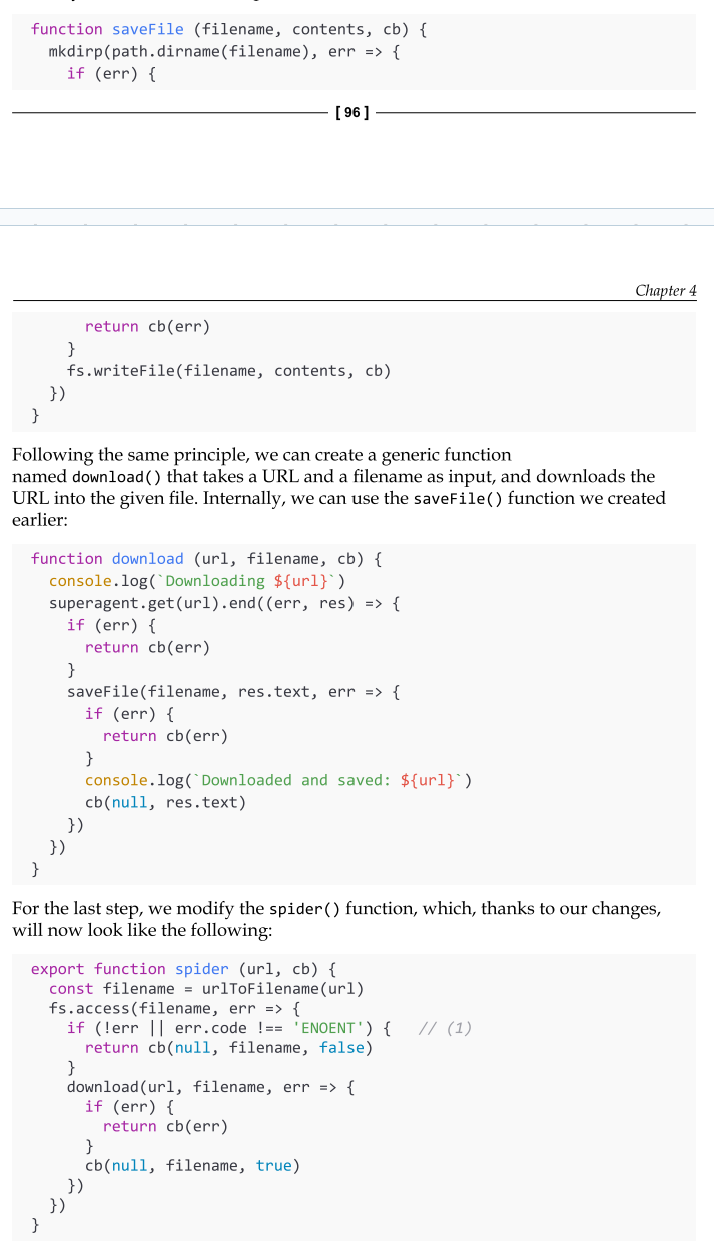 <p>As a second optimization for our code function, we can try to identify reusable pieces of code.<em> (img for exmaple)</em></p><p>Now that you know how to write clean asynchronous code using callbacks, we are ready to explore some of the most common asynchronous patterns, such as sequential and parallel execution.</p>