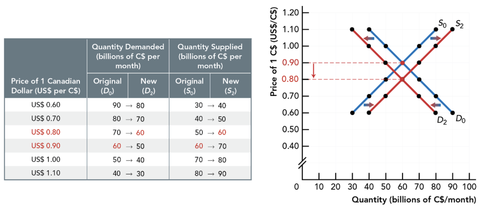<p>Difference in inflation rates between countries</p><ul><li><p>Increase in Canadian inflation rate differential causes C$ to <em>depreciate</em> (<em>decreases</em> demand and supply of C$)</p></li><li><p>Decrease in Canadian interest has opposite effect</p></li></ul><p></p>