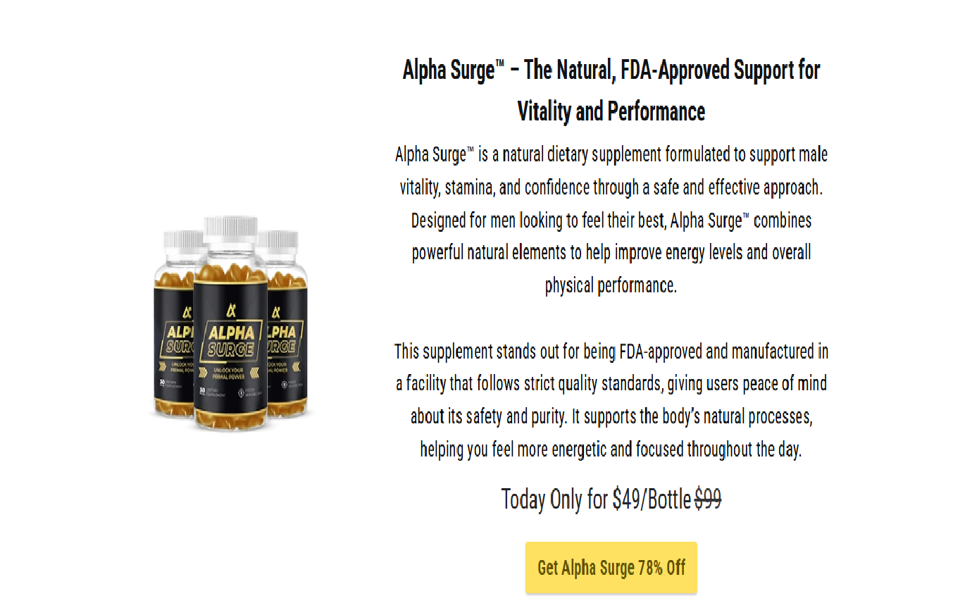 <p><a target="_blank" rel="noopener noreferrer nofollow" class="link" href="https://alpha-surge-website.jimdosite.com/" data-prevent-progress="true"><span style="font-family: &quot;Times New Roman&quot;, &quot;serif&quot;">Alpha Surge</span></a><span style="font-family: &quot;Times New Roman&quot;, &quot;serif&quot;"> comes in the form of convenient, palatable gummies. This format not only improves compliance but also enhances the overall user experience, making the supplement feel less medicinal and more like a positive daily ritual.</span></p><p class="MsoNormal"><span style="font-family: &quot;Times New Roman&quot;, &quot;serif&quot;">&nbsp;</span></p><p class="MsoNormal" style="text-align: center"><span data-name="hooray" data-type="emoji">🥳</span><span data-name="fire" data-type="emoji">🔥</span><a target="_blank" rel="noopener noreferrer nofollow" class="link" href="https://www.zen-fluff-sleep-pillow.com/product/alpha-surge/" data-prevent-progress="true"><span><strong>Visit Official Site To Get Your Discount</strong></span></a><span data-name="fire" data-type="emoji">🔥</span><span data-name="hooray" data-type="emoji">🥳</span></p>