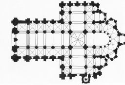 <p>Conques, France, Ca. 1124-1135. Romanesque pilgrimage church typology. Wrapping aisles, crossing tower, Radiating Chapels and transverse arches. Smaller city so smaller church.</p>