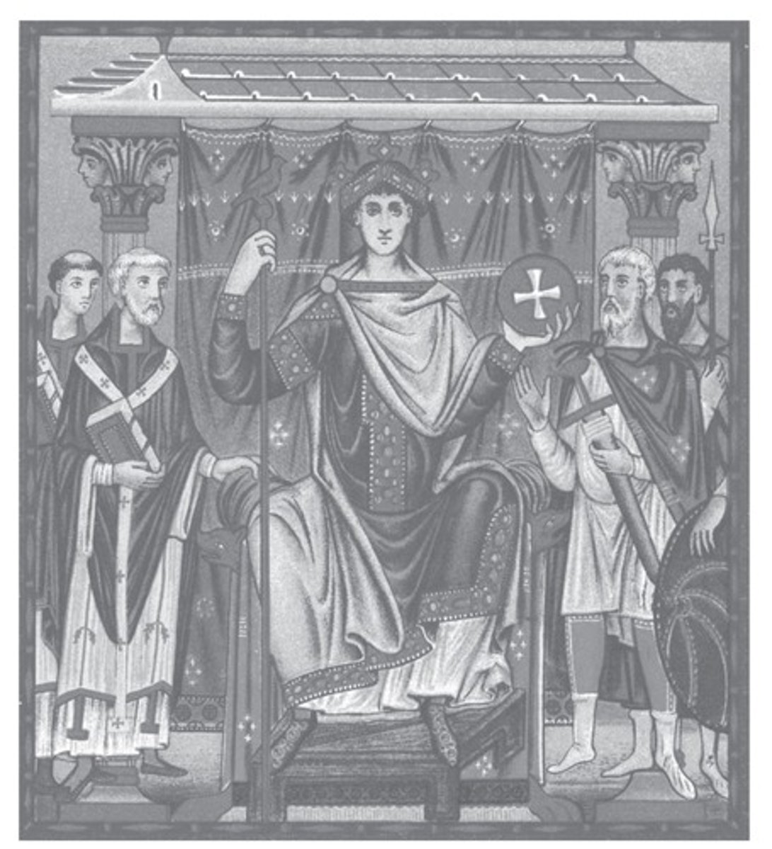<p>The painting suggests spatial recession by</p><p>A</p><p>one-point perspective</p><p>B</p><p>the overlapping of forms</p><p>C</p><p>consistent modeling of light</p><p>D</p><p>aerial perspective</p>
