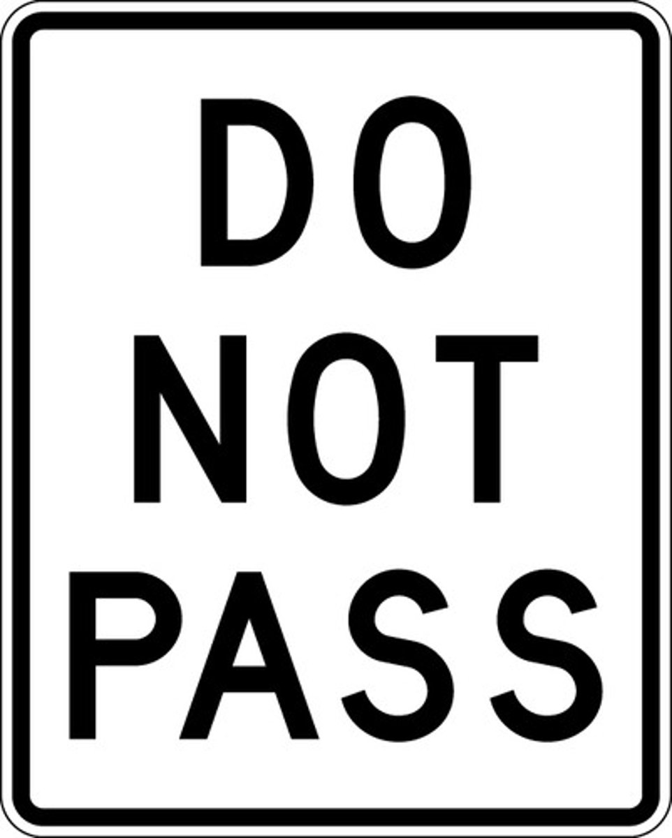 <p>It means passing other vehicles is prohibited because it is unsafe. = Do not pass other vehicles.</p>
