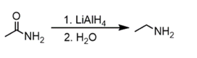 <ul><li><p>reagents: 1. LiAlH<sub>4</sub> 2. H<sub>2</sub>O</p></li></ul><p></p>