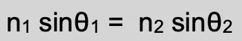 <p></p><p><span><span>Snells Law - n - refractive index, 0 = angles to the normal in each medium</span></span></p>