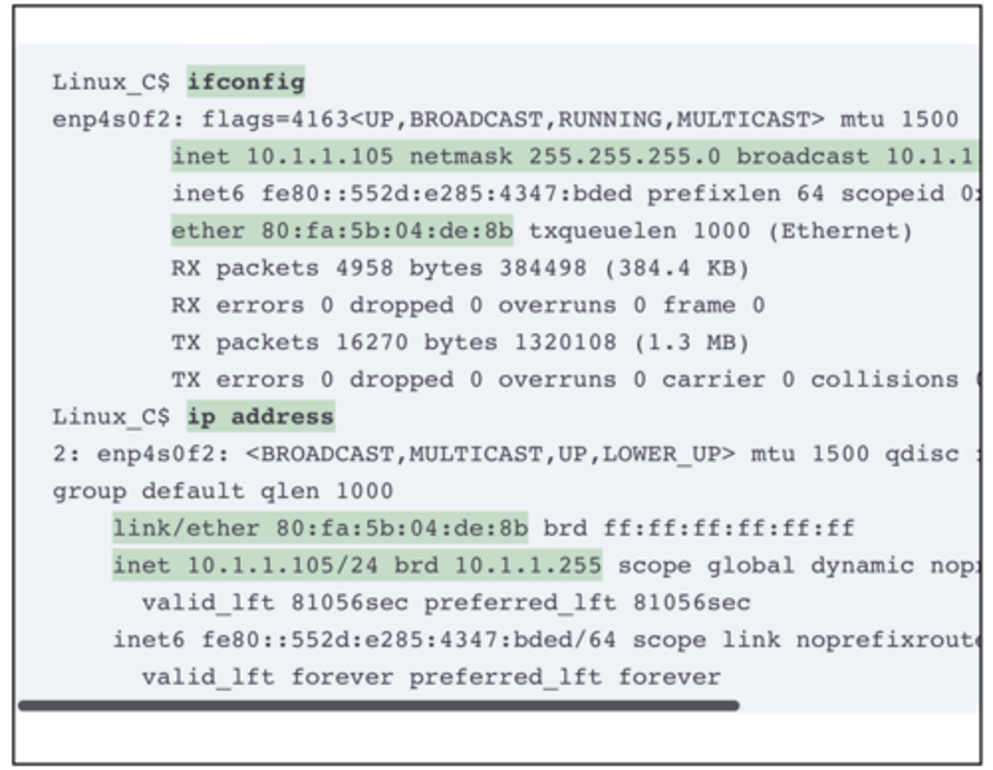 <p>As with the other desktop OSs, Linux shows networking settings from the GUI as well as with commands. However, be aware that the Linux world includes many different Linux distributions. Additionally, the Linux architecture separates the OS from the desktop (the graphical interface). So, other Linux users may use different GUI administration tools and commands to see network settings.</p><p>Figure 19-12 shows an example from the Ubuntu Linux distribution using the Mate desktop (www.ubuntu-mate.org). The host, Host C in Figure 19-9, uses DHCP and learns an address in subnet 10.1.1.0/24. Figure 19-12 shows IP details about an Ethernet adapter and includes the IPv4 address, mask, default router, and DNS IP addresses.</p><p>inux hosts often support a large set of commands from the command line. However, an older set of commands, referenced together as net-tools, has been deprecated in Linux to the point that some Linux distributions do not include net-tools. (You can easily add net-tools to most Linux distributions.) The net-tools library has popular commands like ifconfig and netstat -rn. To replace those tools, Linux uses the iproute library, which includes a set of replacement commands and functions, many performed with the ip command and some parameters.</p>