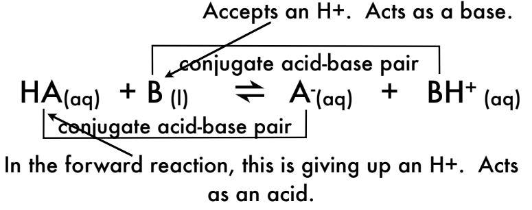 <p>A conjugate acid-base pair consists of a pair where one species acts as an acid (donates H⁺) and the other as a base (accepts H⁺)</p>