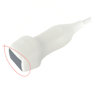 The contact area of the ultrasound transducer with the skin surface.