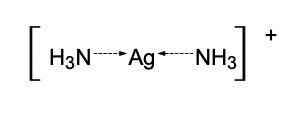 <p>Linear </p><p><span>[Ag(NH<sub>3</sub>)<sub>2</sub>]<sup>+ </sup>as used as Tollen’s reagent</span></p>