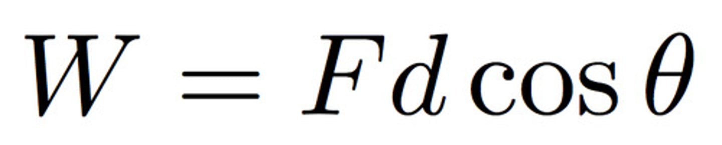 <p>The process by which energy is transferred from one system to another.</p><p>work is dot product, function of the cosine of the angle between the vectors</p>