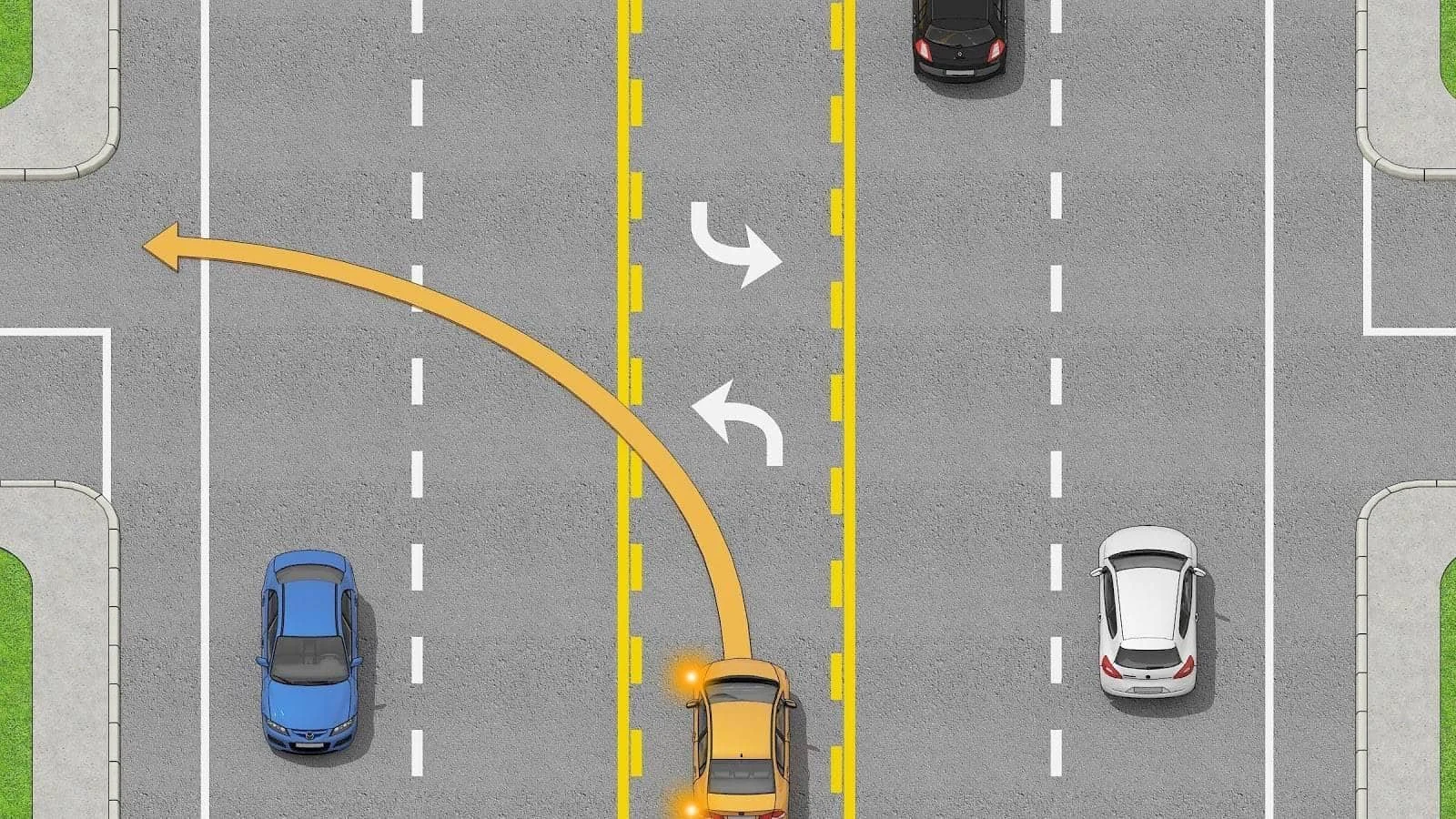 <p><strong>What is the purpose of a center left turn lane?</strong><br><span>A) To pass slower traffic</span><br><span>B) To make right turns</span><br><span>C) To park in heavy traffic</span><br><span>D) To prepare for and make a left turn or U-turn</span></p>