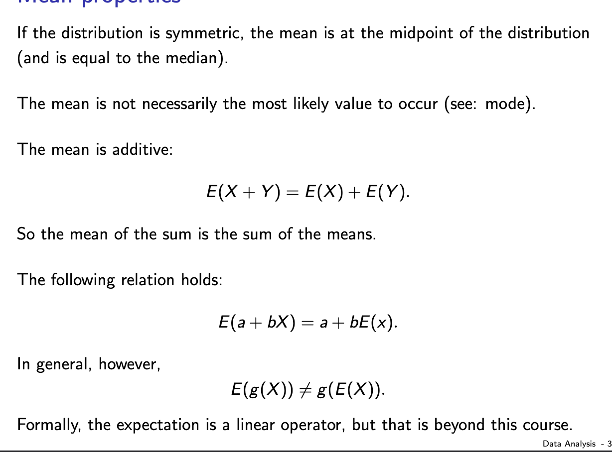 <p>Bell curve: means = median.</p>