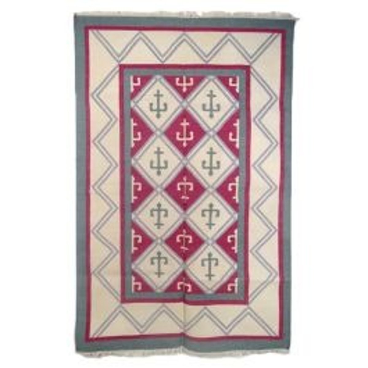 <p>A Tibetan carpet of Kelim weave, a flat-woven reversible rug.</p>