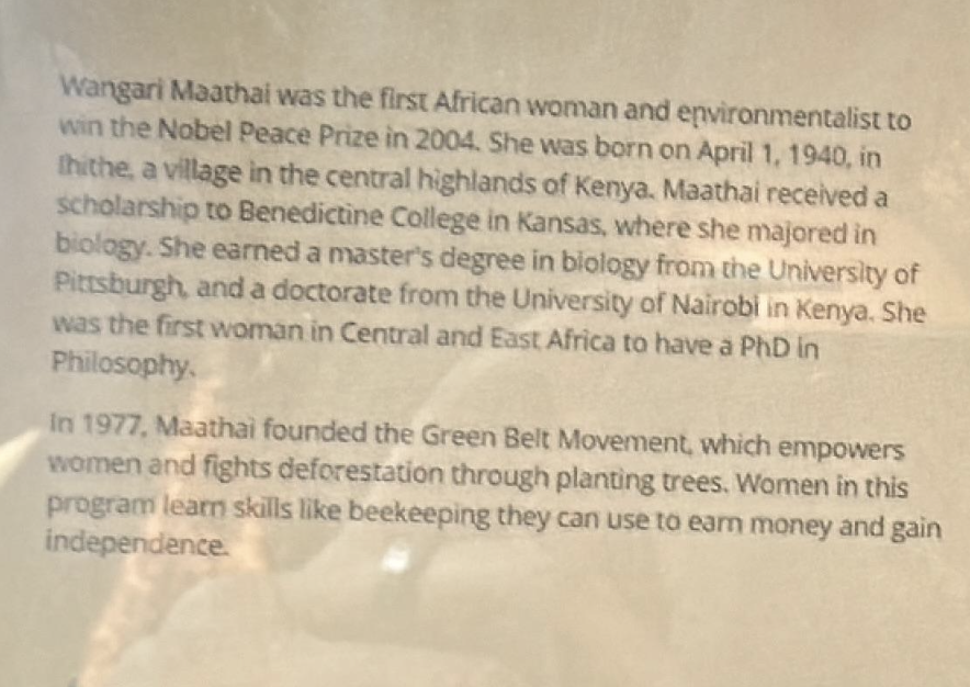 <p>Which of the following is a supporting detail about Maathai’s educational accomplishments? </p>