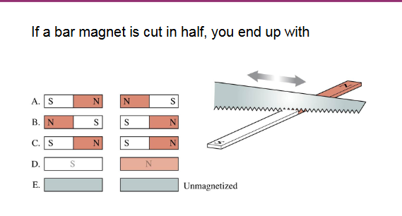 <p>If a bar magnet is cut in half, you end up with</p>