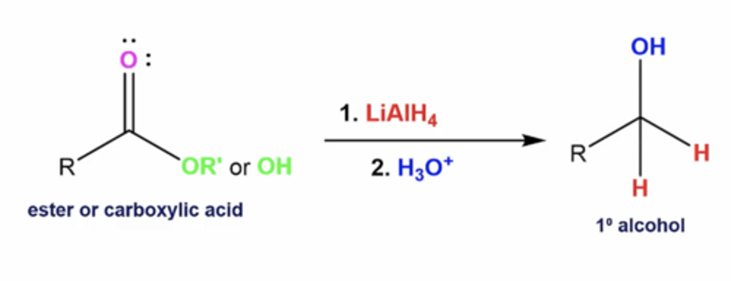 <p>you reduce esters and carboxylic acids to primary alcohols</p>