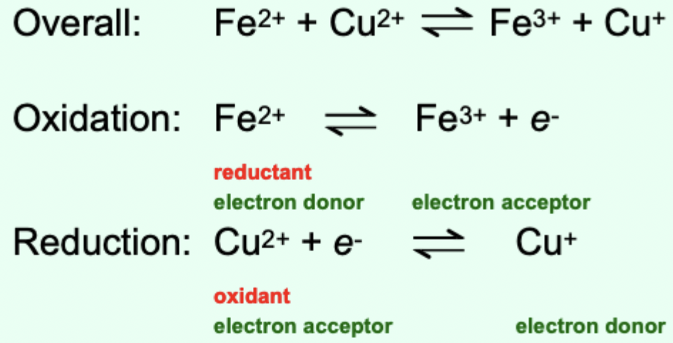 <p>As two half reactions: <strong>one oxidation</strong> and <strong>one reduction</strong>.</p>