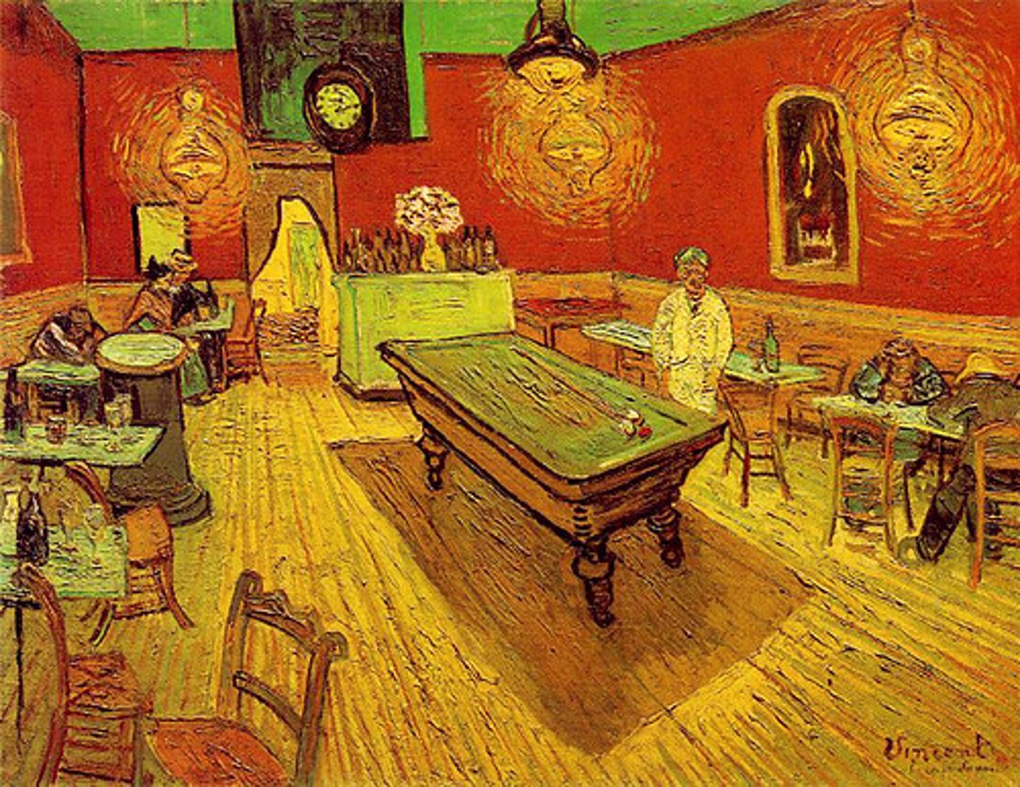 <p>Van Gogh was inspired by pointillism and very interested in neo-impressionism</p><p>He moved from Paris to a small town in France</p><p>Thick brushstrokes</p><p>Strong, intense, harsh colors</p><p>Broad areas of color</p><p>IMPASTO</p><p>High emotion</p><p>JAPONISME (slight bird's eye view)</p>