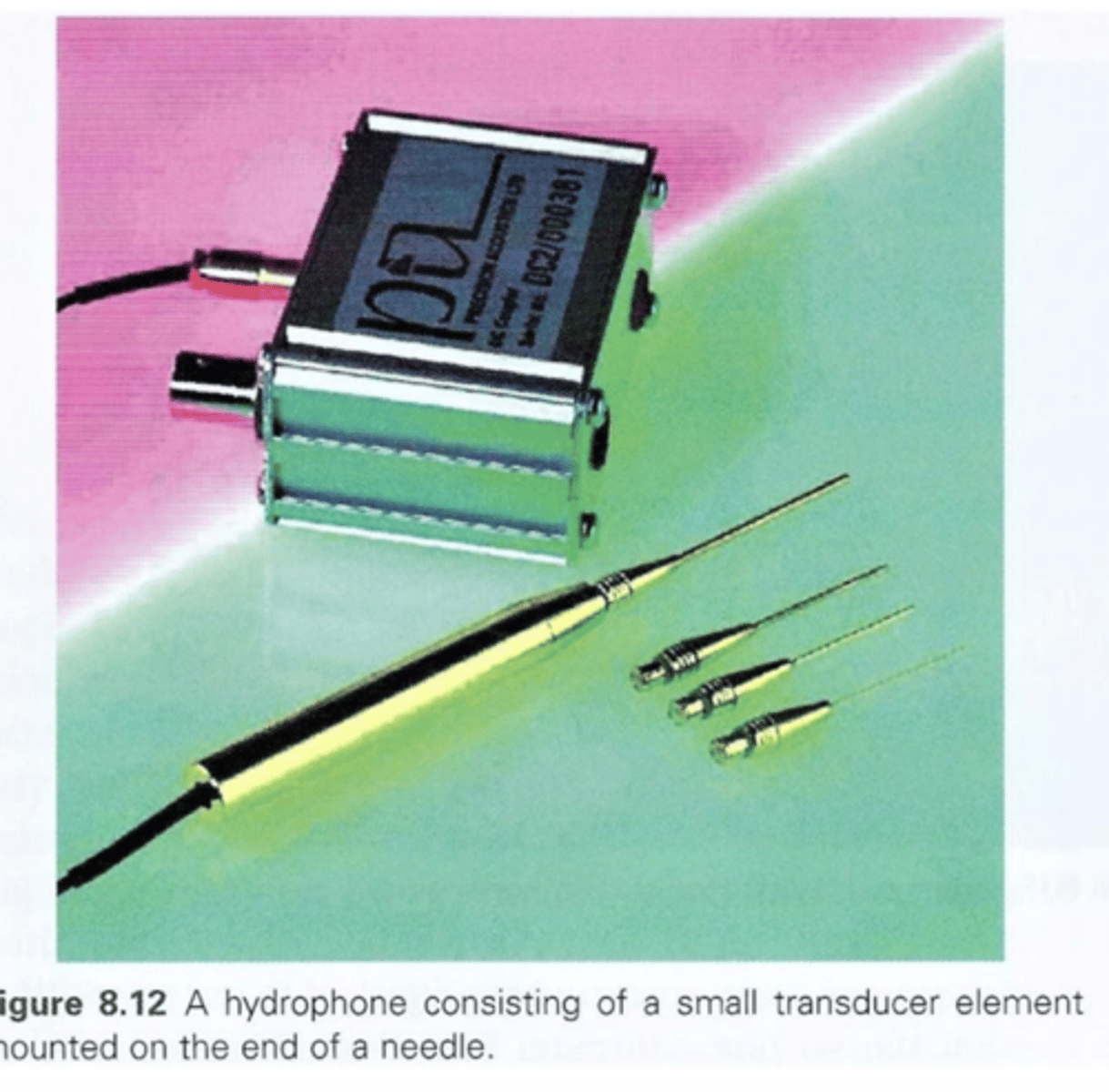 <p>mounted on the end of a hollow needle</p>