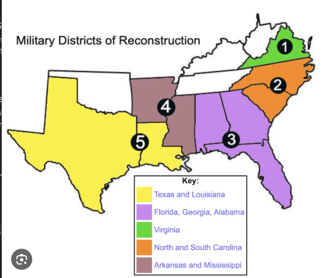 <p>What was the military reconstruction of 1867? (affected whole south)</p>