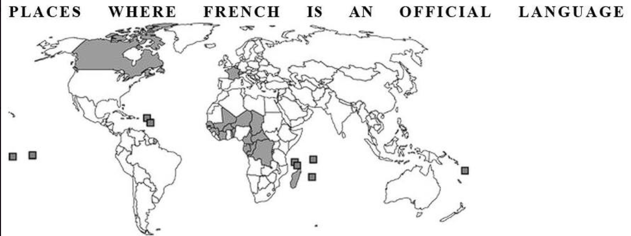 How does the map illustrate global diffusion of the French language from its cultural hearth in Paris?